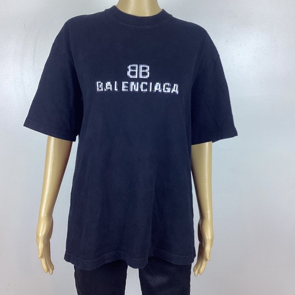 Balenciaga Black Medium Fit BB Pixel T-Shirt XXS